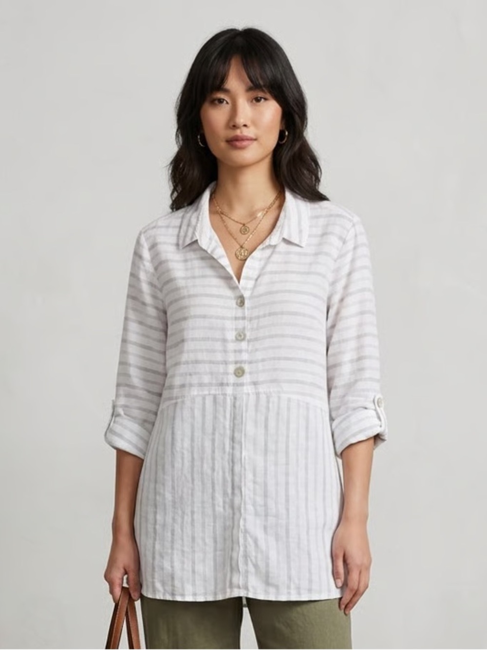 HABITAT Striped Linen Button Down Tunic Sz L
